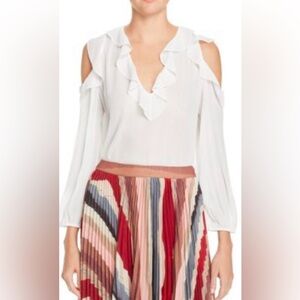 Alice + Olivia White Ruffle Blouse Size M
